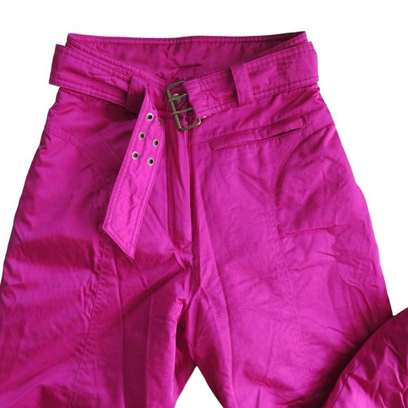 Vintage 80s OSSI Stirrup Ski Pants XS Fuchsia High Rise Belted Pocket Zip - Picture 3 of 15